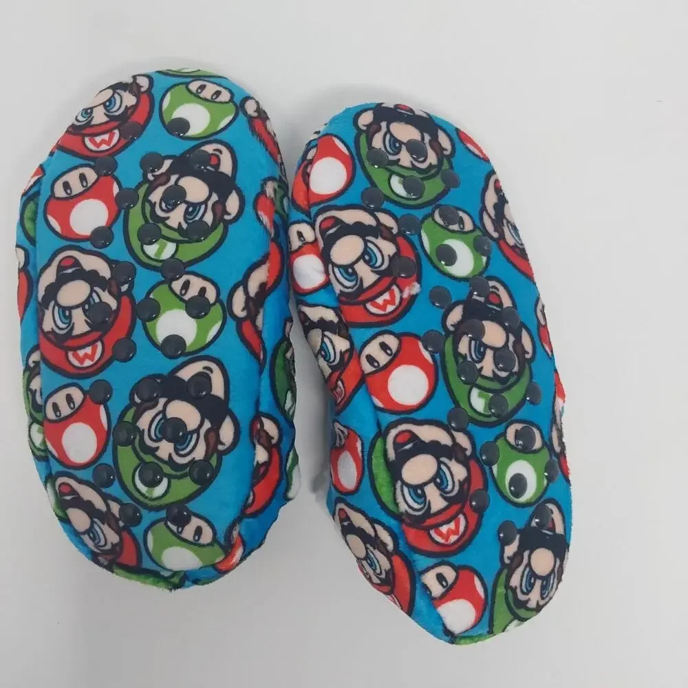 Nintendo Super Mario Luigi Plush Sherpa Slippers Kids Blue Cozy House Shoes 8-13